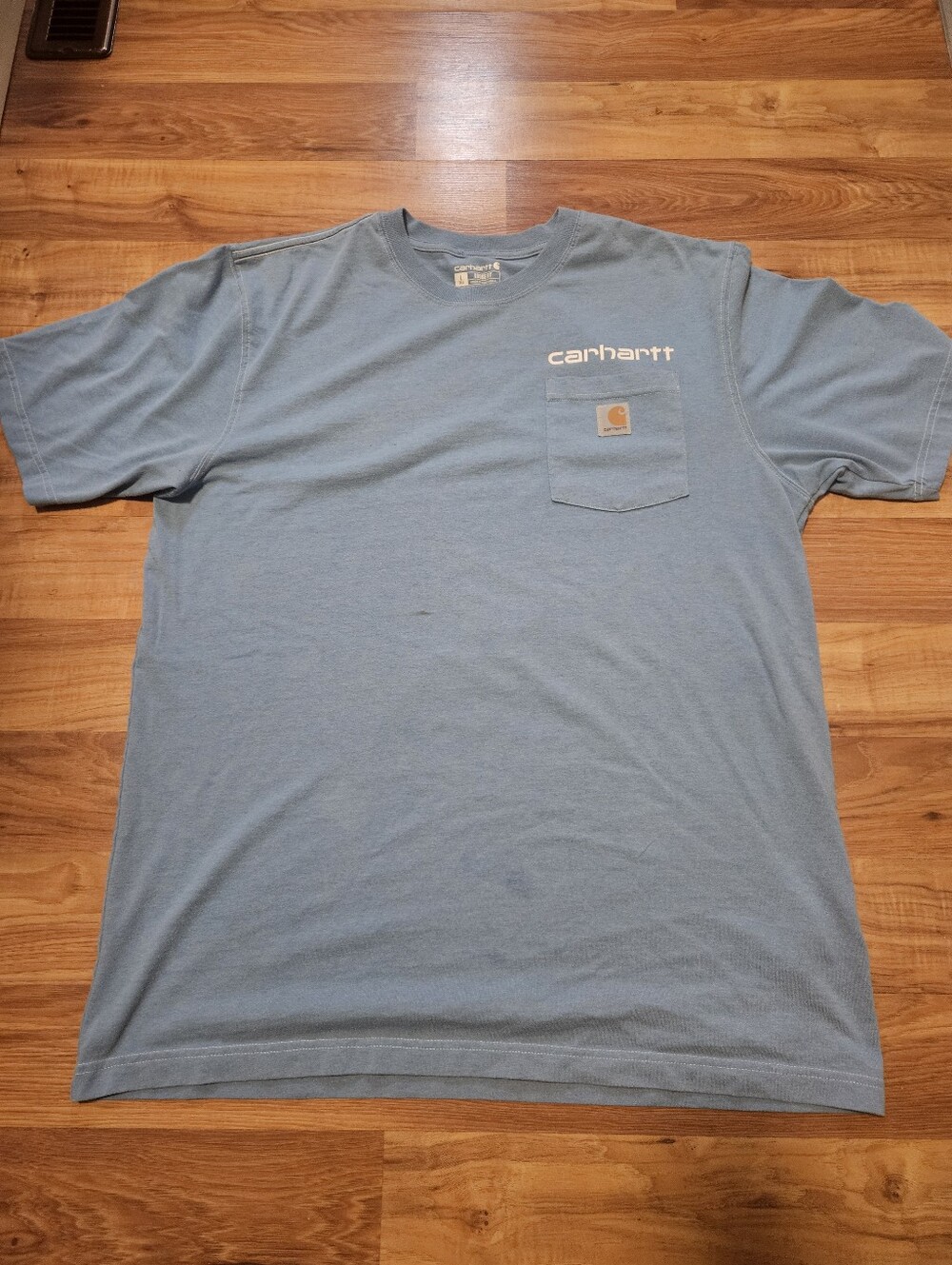 Mens Carhartt Light Blue Short Sleeve Pocket Tee with Logo - Tall Large
